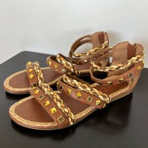 Extreme by Eddie Marc Strappy Sandals Shoes Womens 9 Brown Studded Braided Boho